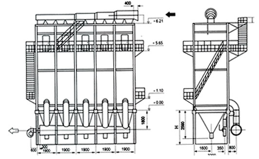 LFEF水泥廠立窯玻纖布袋除塵器設計技術圖: